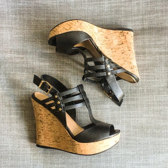 Aldo Shoes - 3/$30 Aldo | Strappy Cork-Style Wedges - Black, 8